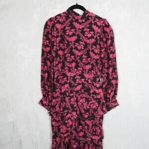Saloni Midi Dress Size Us 0 UK 4 Isa Ruffle Black Rouje Womens Black Pink Floral